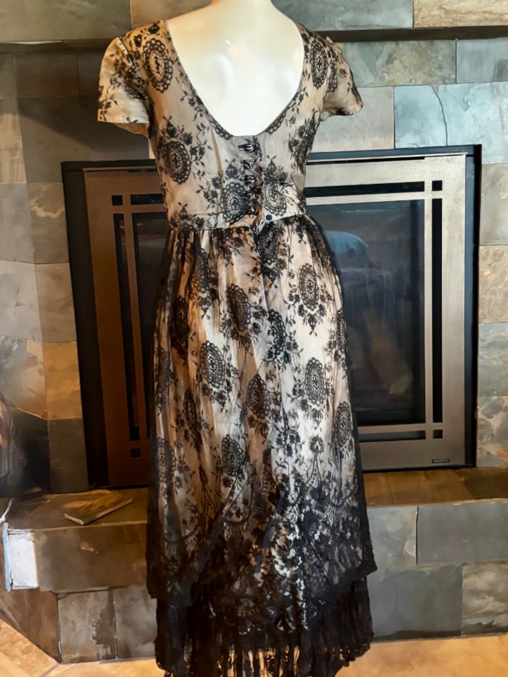 50s Bill Blass Black Cameo Tulle Lace Cocktail Dress S-M no label - Picture 6 of 10